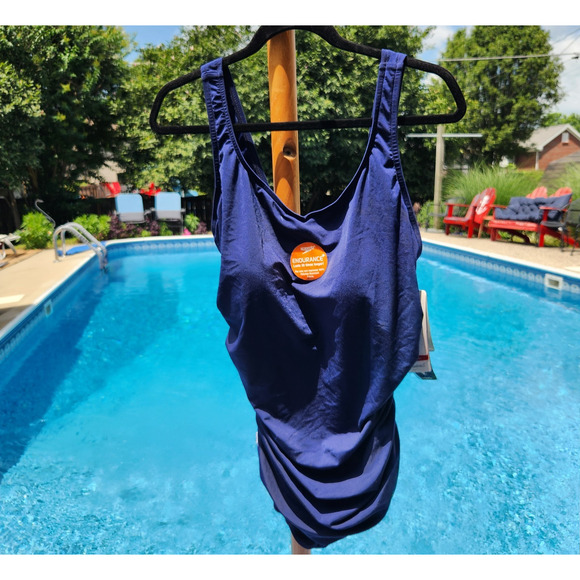 NEW Speedo Endurance Size 20 $90 Navy One Piece Swimsuit Athletic Conservative - Picture 1 of 14